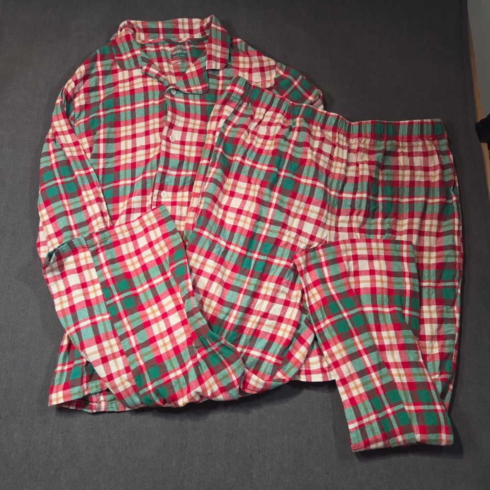 Jammies For Your Families Pajama Set Mens 2XLT Red Plaid Flannel Cotton Holiday